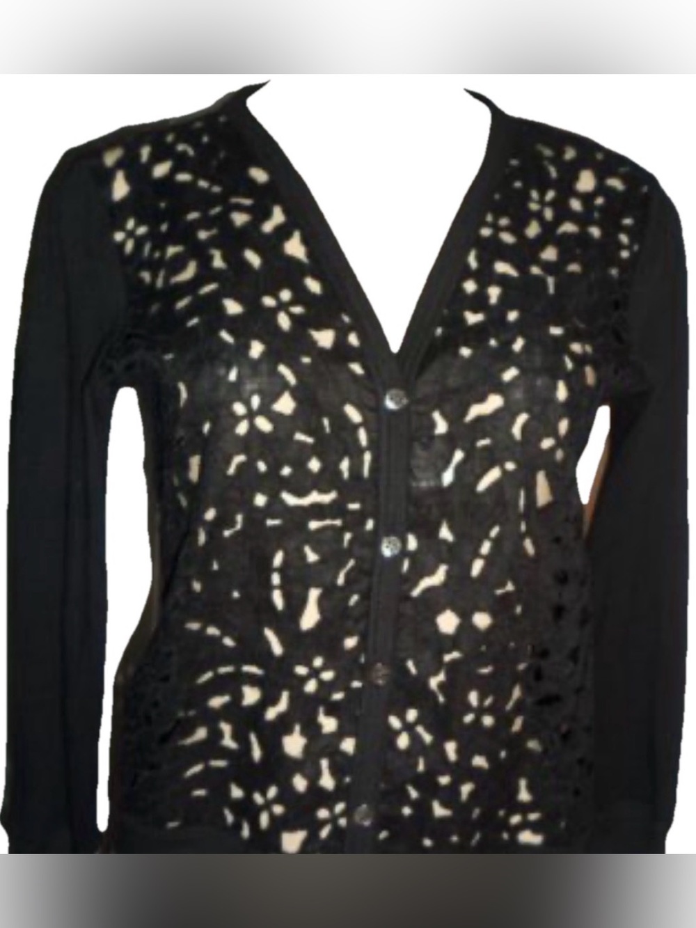 THEORY AVEY BLACK HYPNOTIZE  Floral Lace CARDIGAN  Knit TOP Sz S Blazer Top